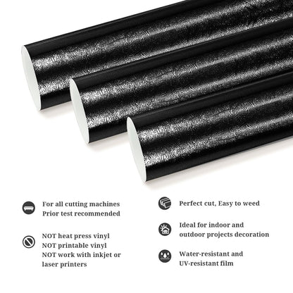 Metallic Textured Vinyl Chrome Vinyl Self Adhesive Vinyl Craft Permanent Vinyl for DIY Designs, Home Decoration Roll 1Ft X 5Ft, Black
