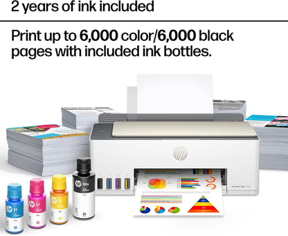 HP Smart Tank 5103 Wireless All-In-One Ink Tank Printer, Scanner,2 Years of Ink, 100 Sheets of Photo Paper Included, Cartridge-Free, Refillable, Ai-Enabled (5D1B2A)