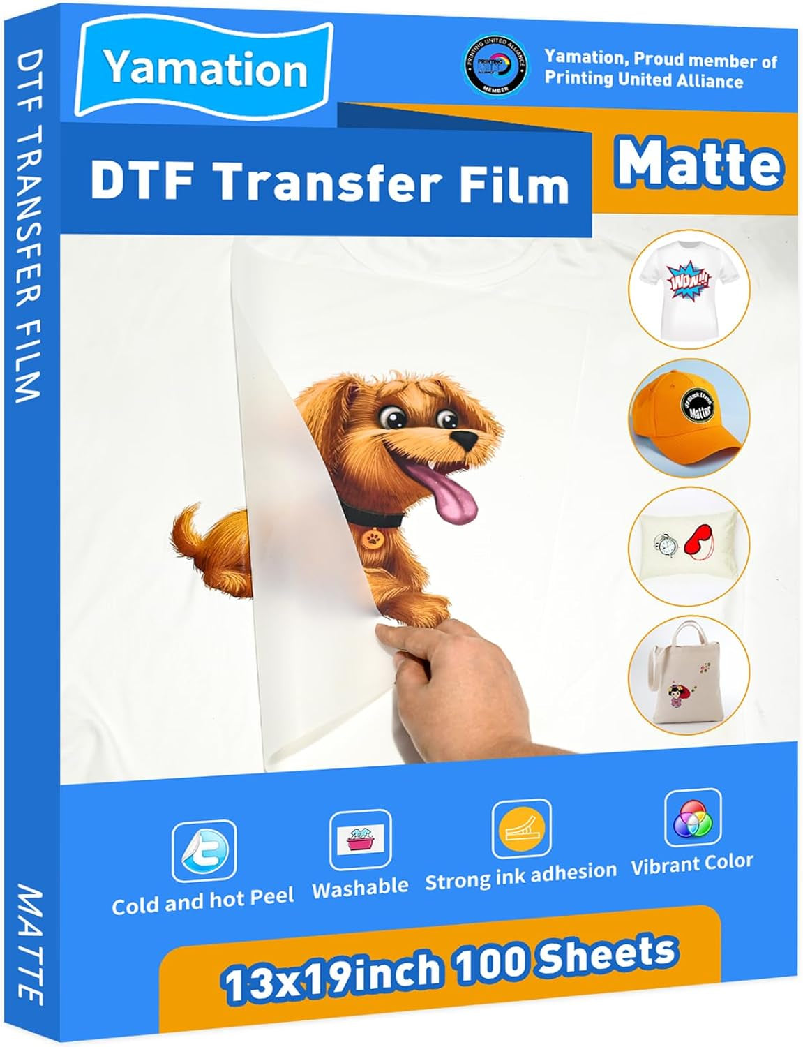 Yamation DTF Transfer Film: 13X19 Inch 100 Sheets Premium Double-Sided Matte Finish PET Transfer Paper Direct to Film Transfer Paper for T-Shirt