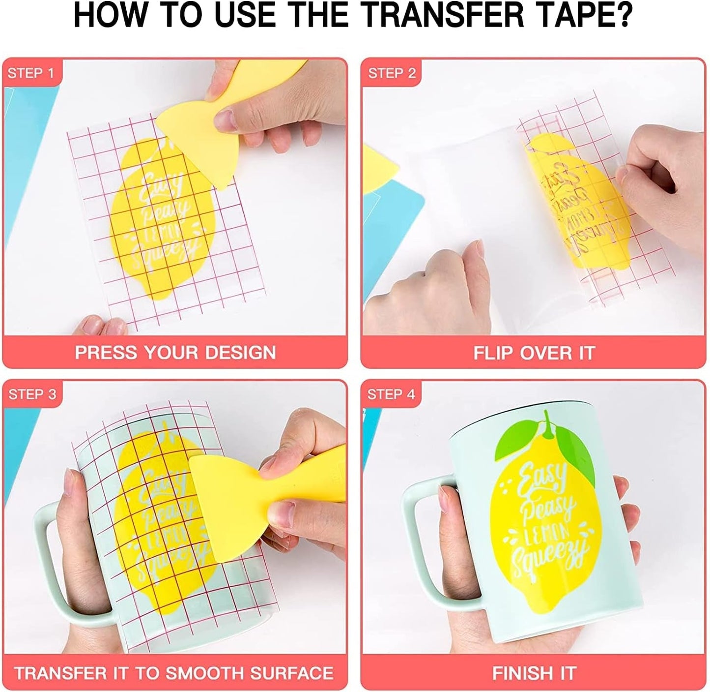 HTVRONT Transfer Tape for Vinyl - 12" X 120 Ft W/Red Alignment Grid Transfer Paper for Adhesive Vinyl, Silhouette Cameo Vinyl Transfer Tape for Vinyl for Decals,Signs, Windows, Stickers