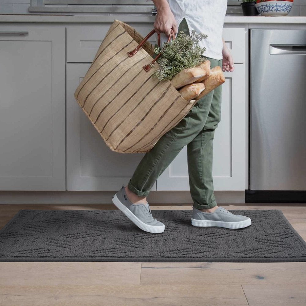 Solid High Low Loop Kitchen Mat 18In X 27In Gray Flannel