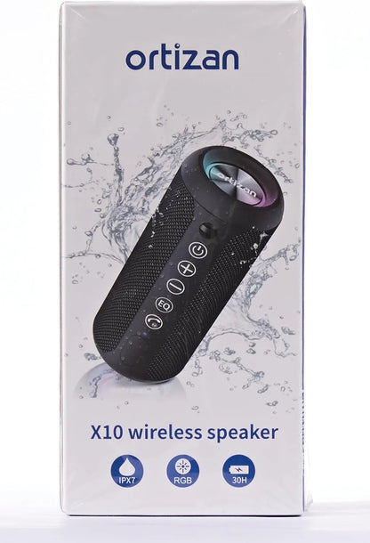 Wireless Portable Speaker,Ipx7 Waterproof Bluetooth Speaker, 24W Loud Stereo Sound, Bassboom Technology, TWS Pairing, Built-In Mic, 30H Playtime with Lights for Home Outdoor - Black