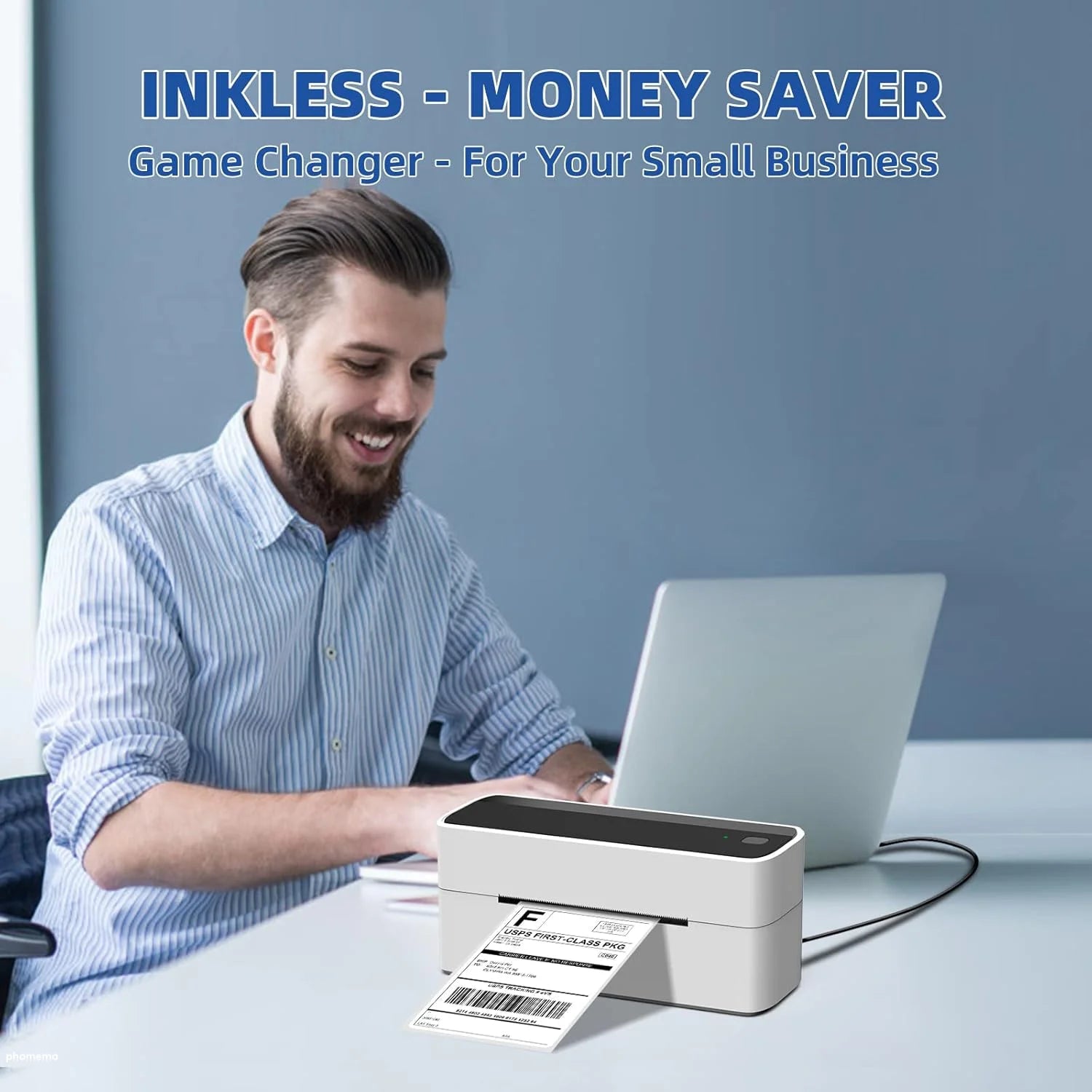 Wuduguer Shipping Label Printer - 241BT 4X6 Wireless Thermal Label Printer, Bluetooth Thermal Label Printers for Small Business, Compatible with Iphone, Android, Amazon, Shopify, Ups（Black）