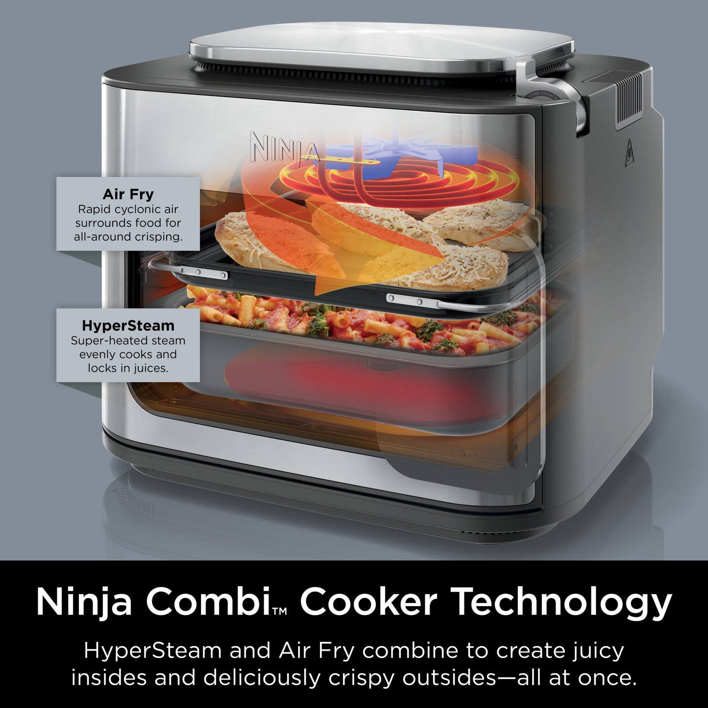Combi All-In-One Multi-Cooker, 14-In-1 Functions, Oven, Air Fryer, Bake, Slow Cook, 3 Accessories, Stainless Steel