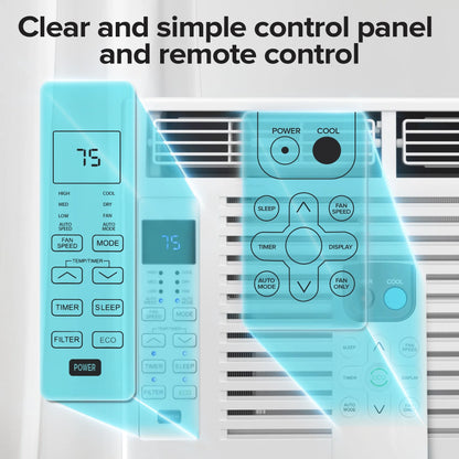 6,000 BTU Window Air Conditioner with Remove Control , for Room AC Unit Air Conditioner Easy Installation, Cools up to 250 Sq. Ft
