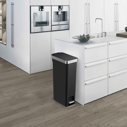 10.5 Gallon Trash Can, Plastic Slim Step-On Kitchen Trash Can, Black