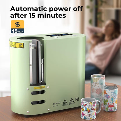 GO2CRAFT Auto Seamless Tumbler Heat Press Machine for Full Print, Automatic Rotation Advanced Cup Heat Press with Fast & Even Heating, 4 Memory Modes for 11-30Oz Tumblers, Mug, Glasses(Green)