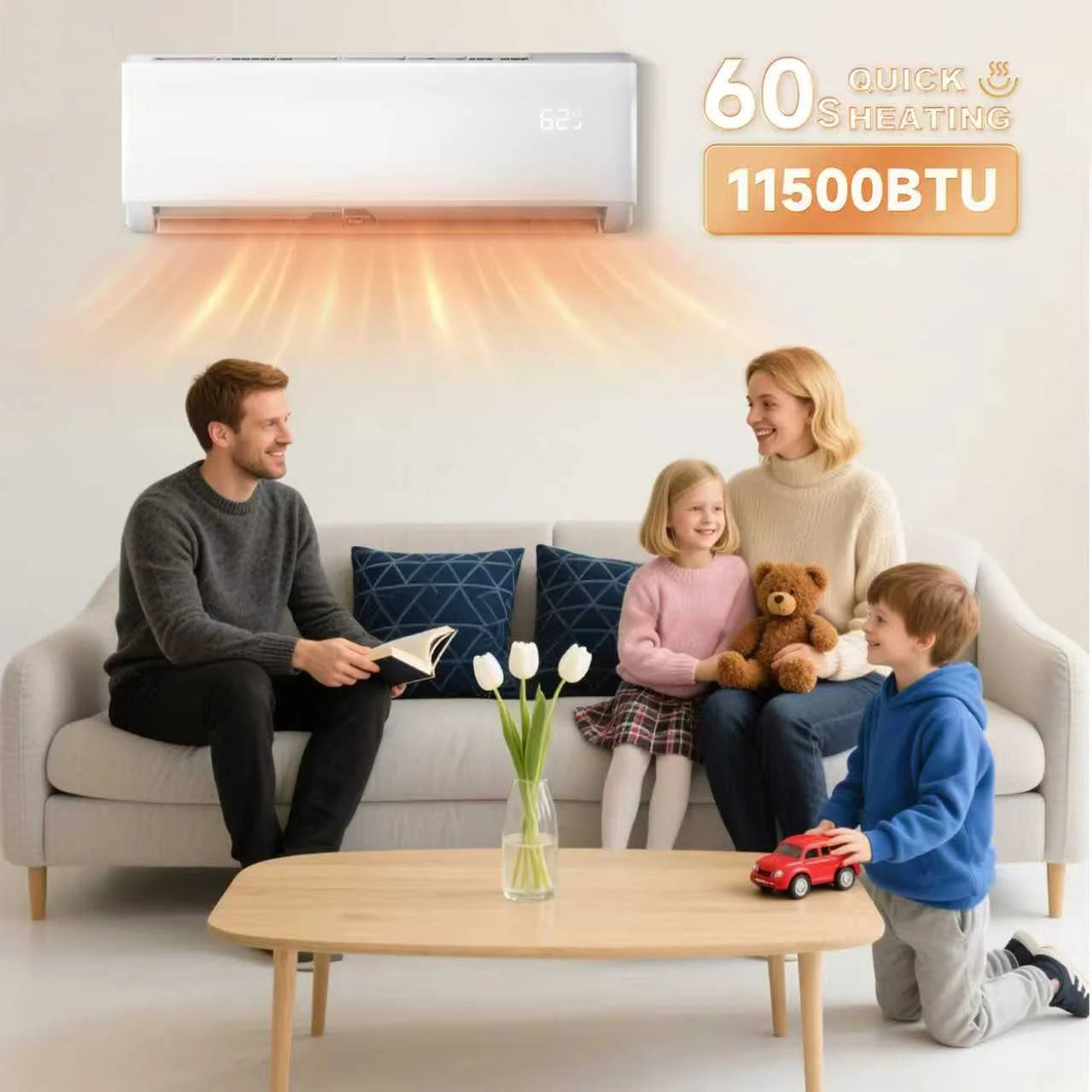 11500 BTU Mini Split Air Conditioner & Heater, Wifi Enabled 115V Energy Saving Wall Mounted Inverter Ductless AC Unit Cools up to 750 Sq. Ft, Heat Pump & Installation Kit