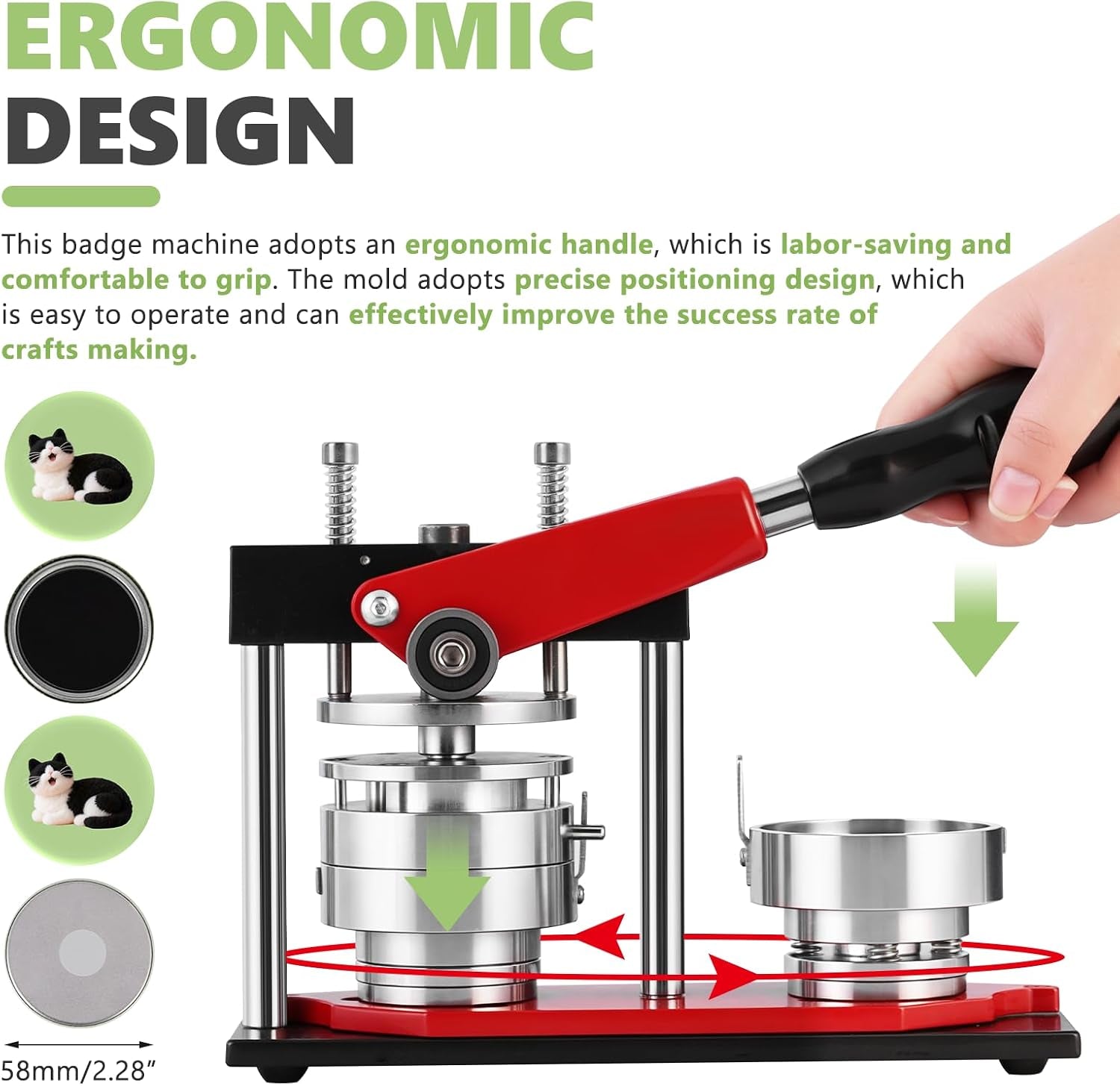 2.28" round Fridge Magnet Button Maker Kit 5-In-1 Magnet Badge Maker Machine 58Mm Button Magnet Maker Press Kit with Paper Cutter& 200 Sets Magnets Supplies