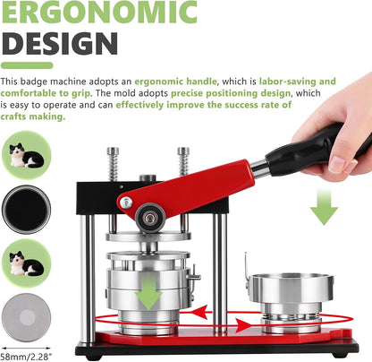 2.28" round Fridge Magnet Button Maker Kit 5-In-1 Magnet Badge Maker Machine 58Mm Button Magnet Maker Press Kit with Paper Cutter& 200 Sets Magnets Supplies