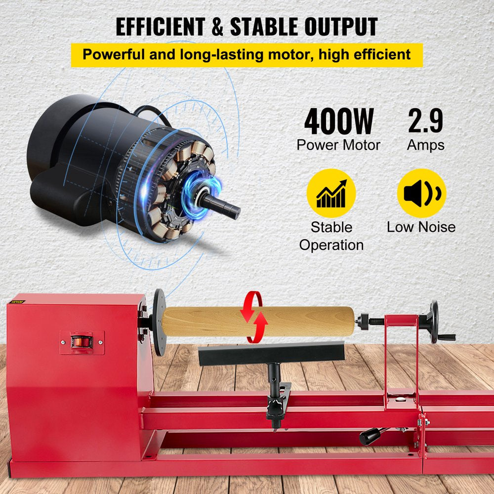 Wood Lathe 14" X 40", Power Wood Turning Lathe 1/2HP 4 Speed 1100/1600/2300/3400RPM, Benchtop Wood Lathe with 3 Chisels Perfect for High Speed Sanding and Polishing of Finished Work