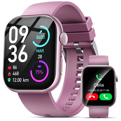 Smart Watch for Men Women, 2.01" HD Touchsreen, Bluetooth Calling, IP68 Water-Resince, 180+ Sports Modes, Health, Fitness & Sleep Tracker, Timer, Fitness Watch for Android/Ios, Pink