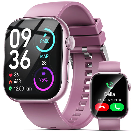Smart Watch for Men Women, 2.01" HD Touchsreen, Bluetooth Calling, IP68 Water-Resince, 180+ Sports Modes, Health, Fitness & Sleep Tracker, Timer, Fitness Watch for Android/Ios, Pink