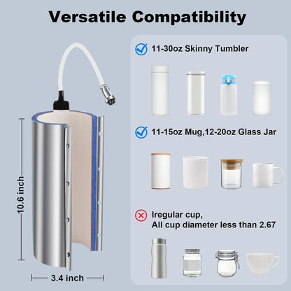 Tumbler Heat Press Machine, Portable Mug Press 30-20 OZ Straight Sublimation Blanks Skinny Tumbler, 15 OZ 11 OZ Sublimation Ceramic Mugs Heat Transfer Print