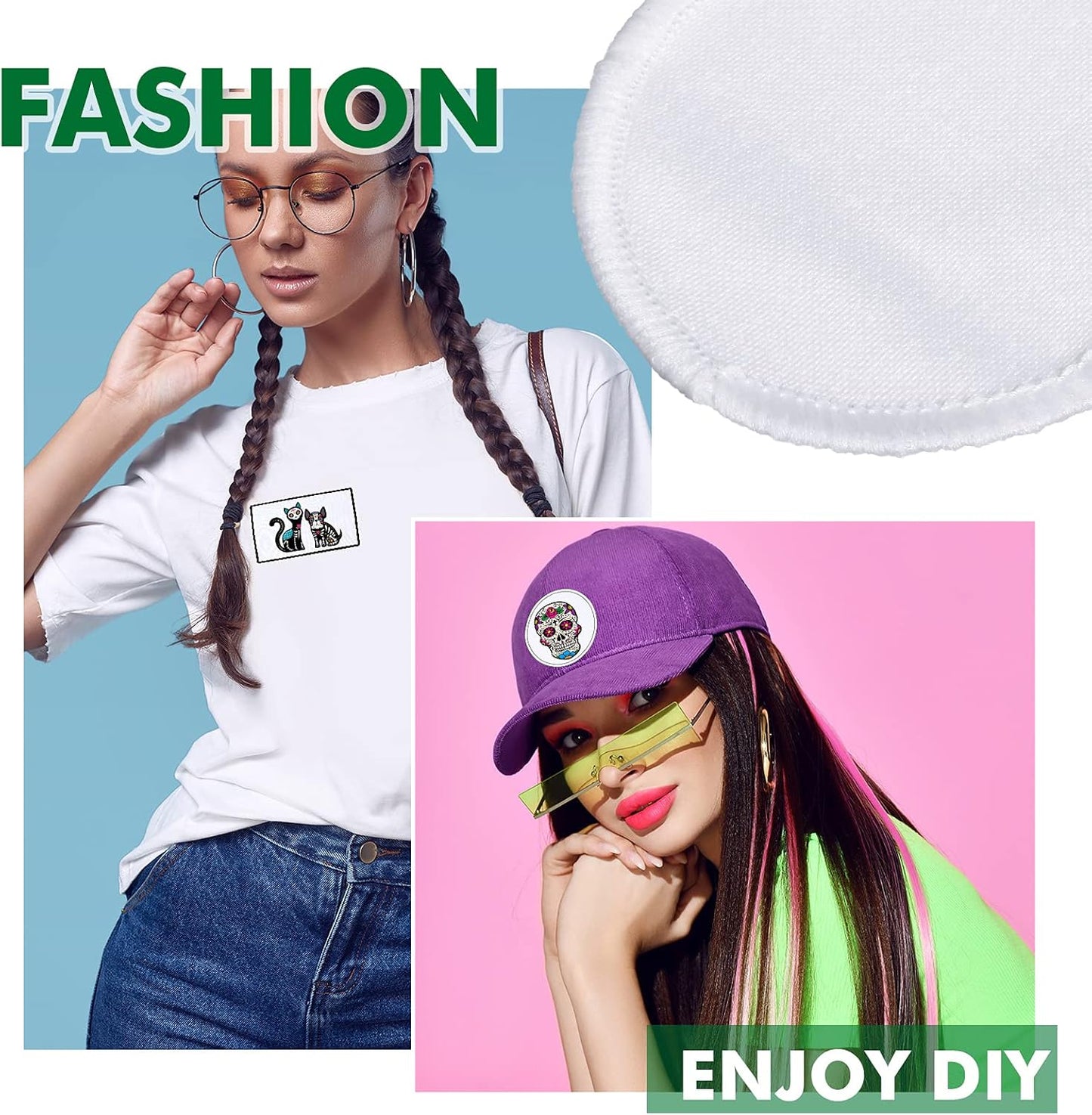 30 Pieces Sublimation Patches Fabric Iron-On Blank Patches 3 Shapes Repair Embroidery Sublimation Blank Hat Embroidery for DIY Crafts, Caps Clothes Shoes Bags Backpacks Uniforms(Black and White Frame)