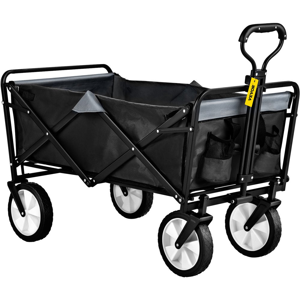 brand Collapsible Wagon Cart ,Folding Wagon Cart , 176 Lbs Load Beach Wagon Oversized Wheels, Portable Folding Wagon Adjustable Handles for Beach, Garden, Sports, Camping, Black & Gray