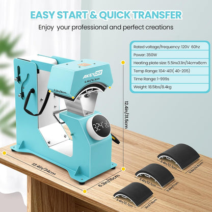 AKEYDIY 3-In-1 Auto Cap Heat Press Machine, Hat Heat Press with 3Pcs Replaceable Heating Pads, Automatic Release&Press Knob-Style Digital Control Panel, DIY Sublimation Caps T-Shirts Bags