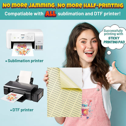 KASYU DTF Transfer Film with 2 Pcs Smart Printing Pads for All Sublimation and DTF Printers, 100 Sheets 8.5X11 Inch DTF Paper for All Color Fabric | DTF Film with Smart Printing Pad for Sublimation Hack All Fabrics