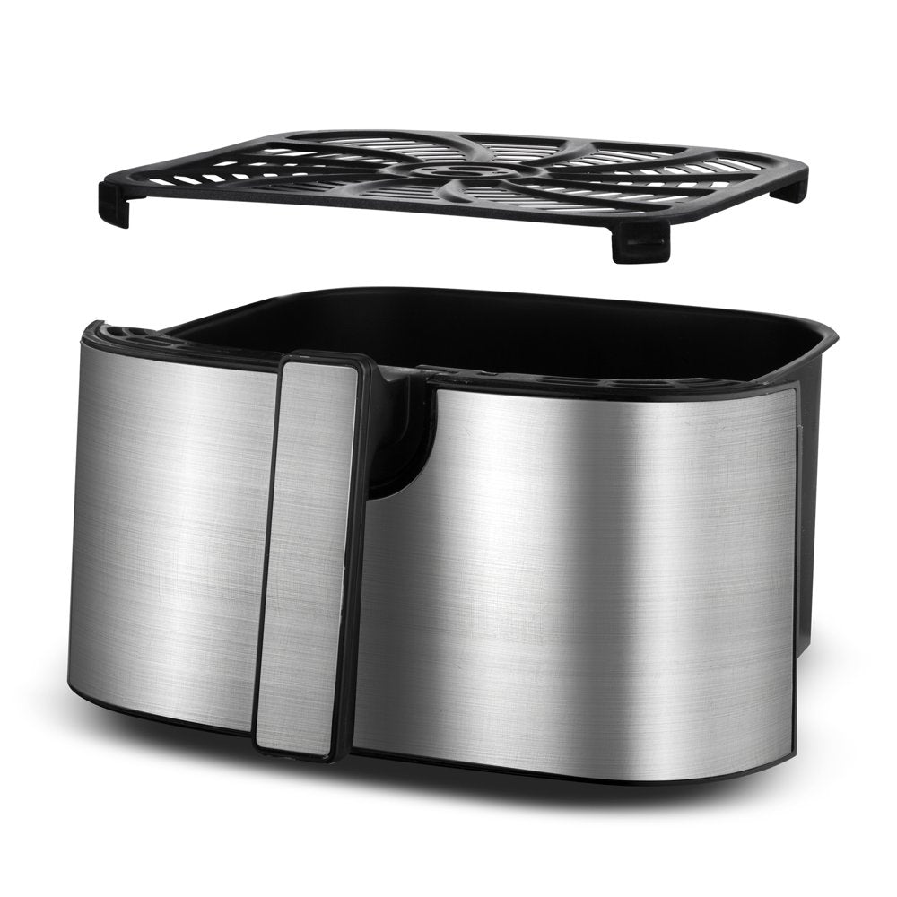 8 Qt Digital Air Fryer with 12-One Touch Presets, Stainless Steel, Black, 13 In, New