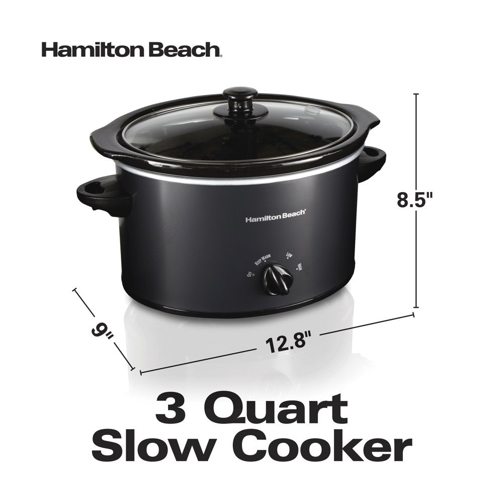 Slow Cooker, 3 Quart Capacity, Oval, Removable Crock, Black, 33231