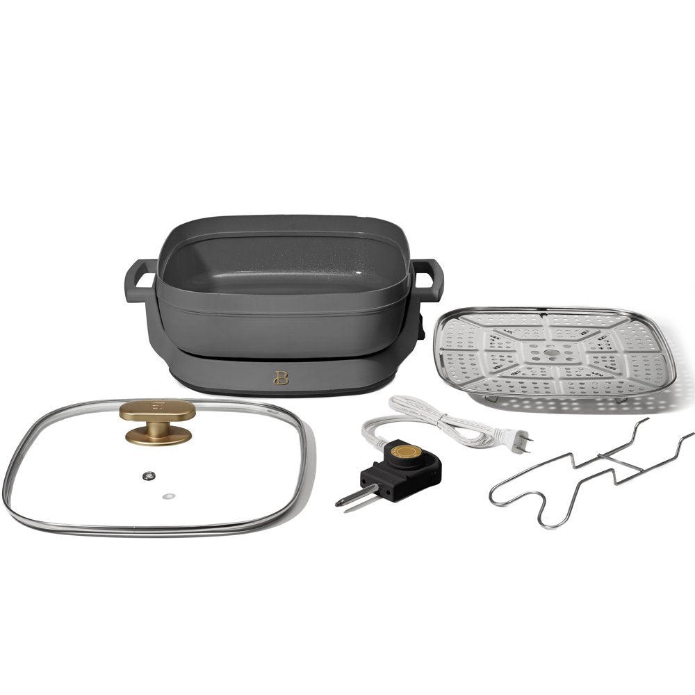 5 in 1 Electric Skillet - Expandable up to 7 Qt with Glass Lid, Oyster Grey by Drew Barrymore