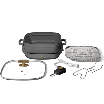 5 in 1 Electric Skillet - Expandable up to 7 Qt with Glass Lid, Oyster Grey by Drew Barrymore