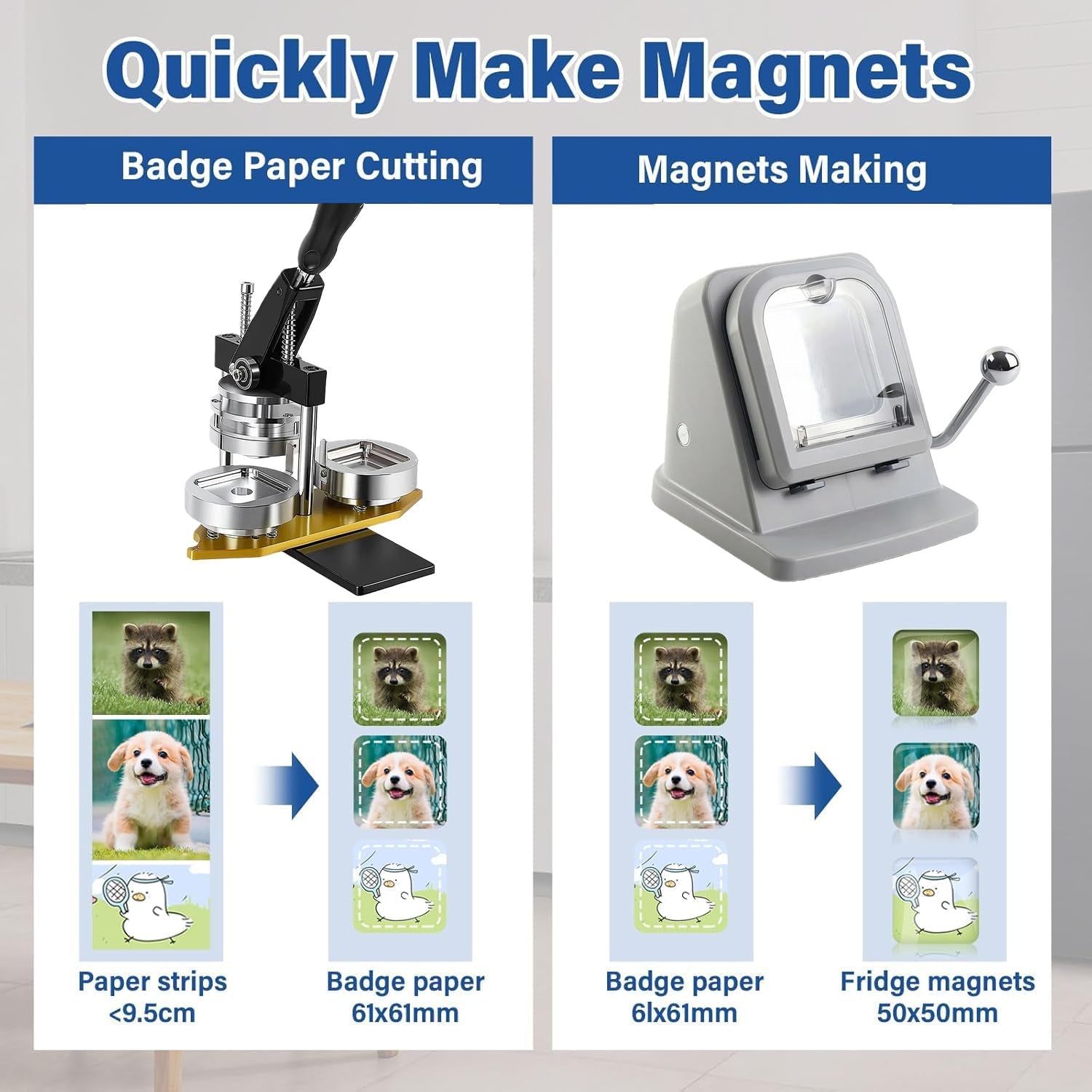 2X2In Square Fridge Magnet Maker Machine Kit, 50X50Mm Photo Magnet Making Kit Press Machine, with Lightweight Paper Cutter, 100Pcs Materials, 100 Sheet Photo Papers