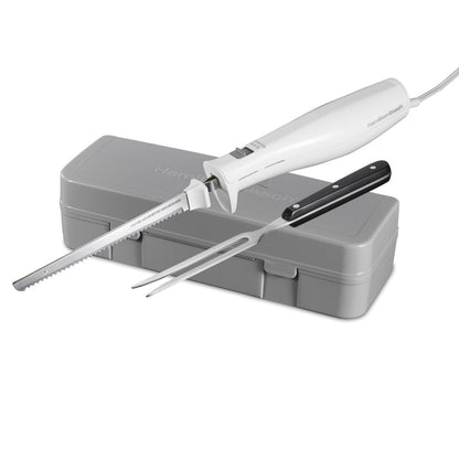 Electric Knife Set with Fork and Case, Ergonomic Design, Stainless Steel Reciprocating Blades, White, 74251