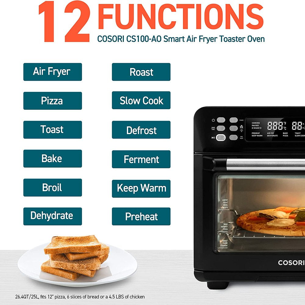 Toaster Oven Air Fryer, Smart 26.4QT Large Stainless Steel Convection, Black