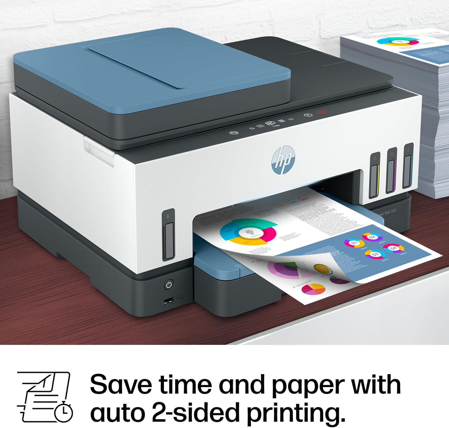 HP Smart Tank 7602 Wireless All-In-One Ink Tank Printer, Scanner, Copier with 2 Years of Ink Included, Best-For-Home Office, Cartridge-Free Refillable, Ai-Enabled (28B98A)
