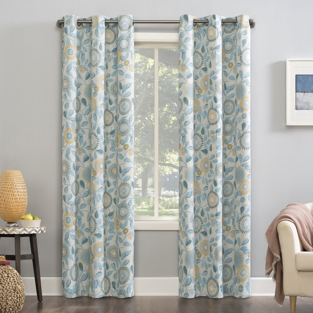 Blackout Print Blackout Grommet Curtain Panel, 40X95", Aqua Print