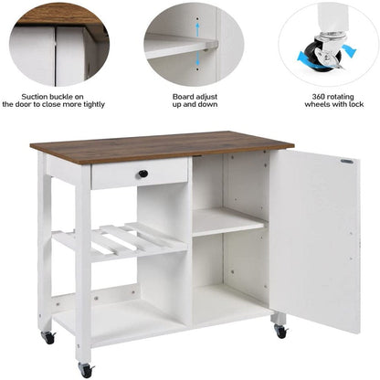 Farmhouse Kitchen Cart, Rolling Kitchen Cart with Storage, Microwave Stand Coffee Cart, White