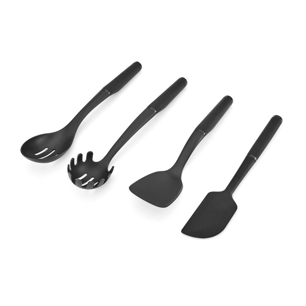 4-Piece Plastic Kitchen Utensil Set Includes Spoon, Turner, Pasta Fork, and Spatula