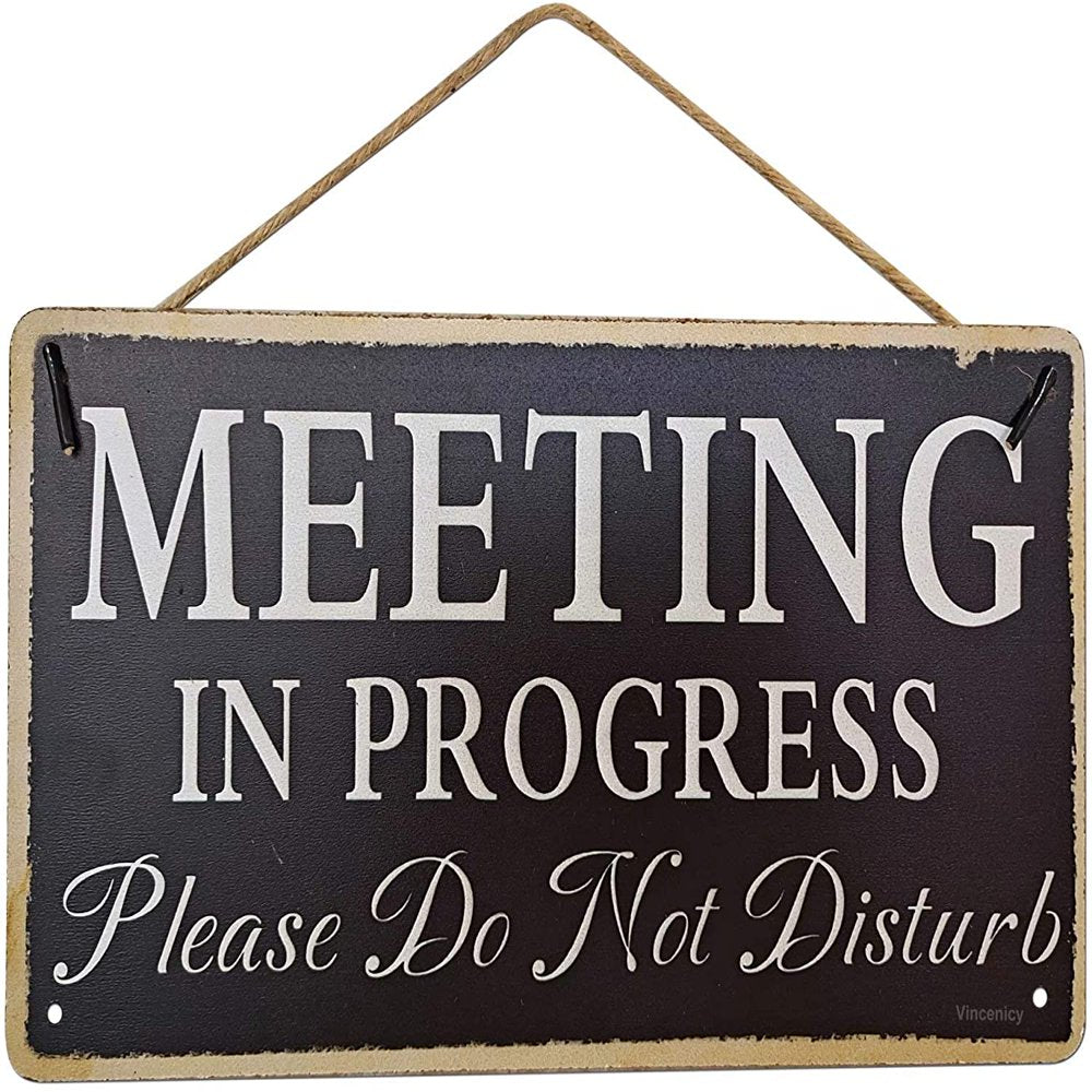 Meeting in Progress Please Do Not Disturb Hanging Door Sign for Office Commercial Use 12"X6" Retro Style Wooden Plaque Wooden Sign Hanging Wall Art
