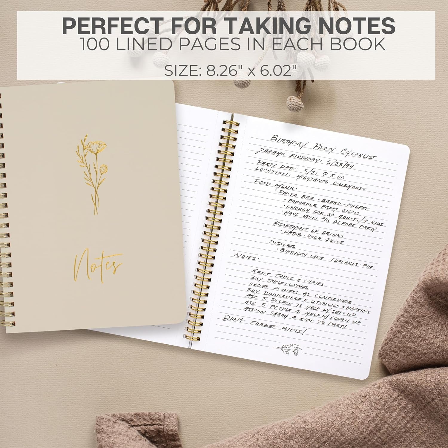 ZICOTO Aesthetic Spiral Notebook Set of 3 for Women - Cute College Ruled 8X6 Journal/Notebook with Large Pockets and Lined Pages - Perfect Supplies to Stay Organized at Work or School