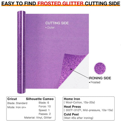 10" X 5FT Glitter Dark Purple Vinyl Iron on for Cricut & All Cutter Machine - Easy Weed for Craft Heat Vinyl Design