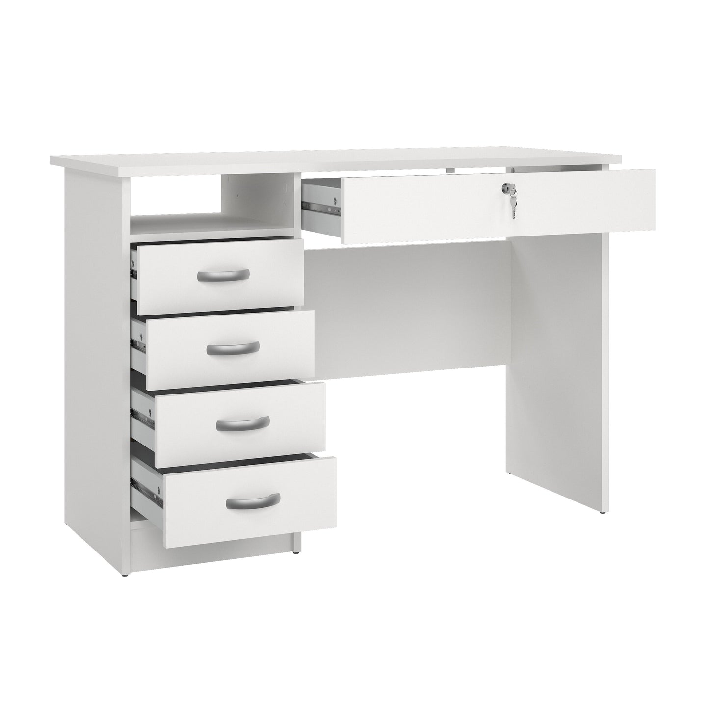 Walden 5 Drawer Office Desk with 1 Locking Drawer for Adults, White