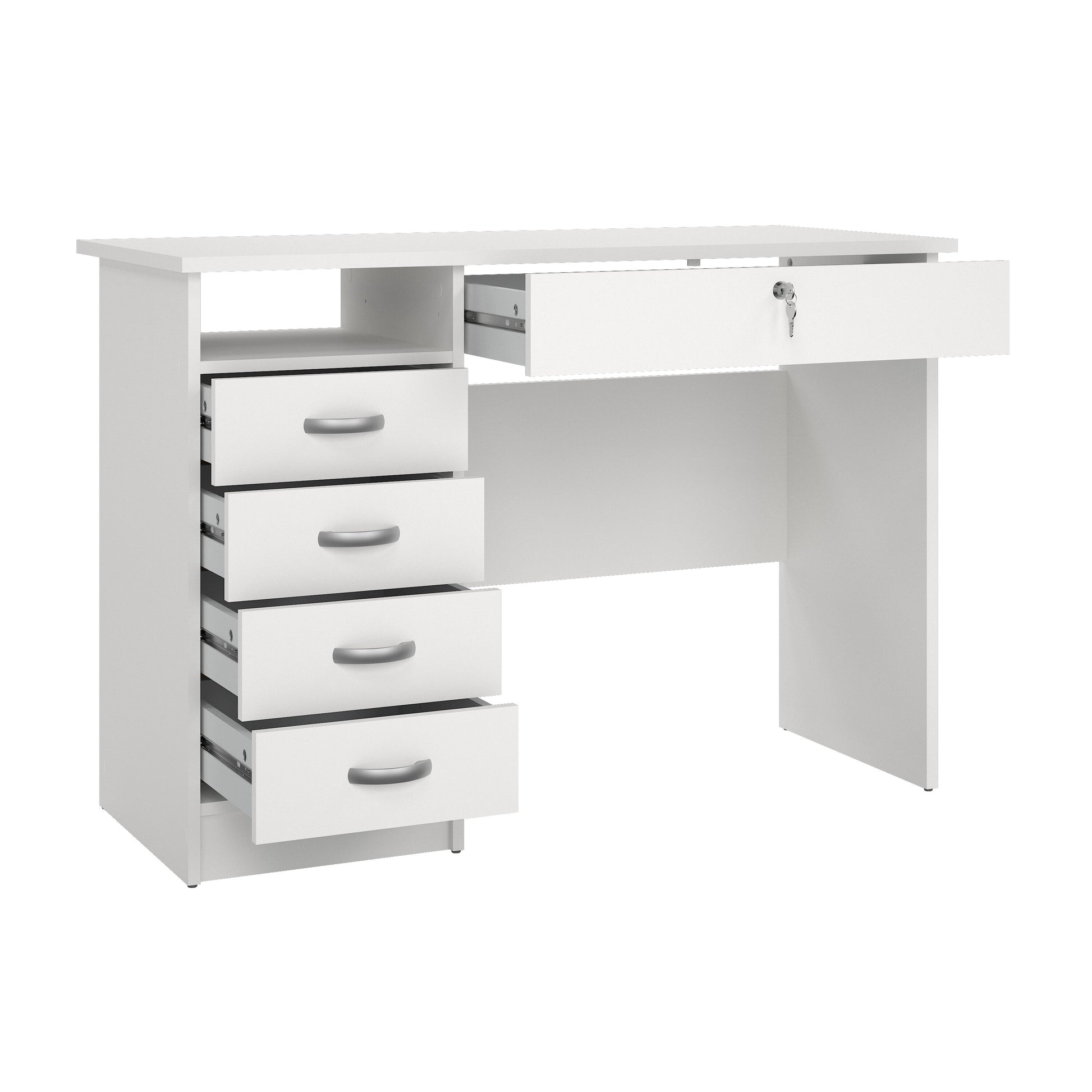 Walden 5 Drawer Office Desk with 1 Locking Drawer for Adults, White