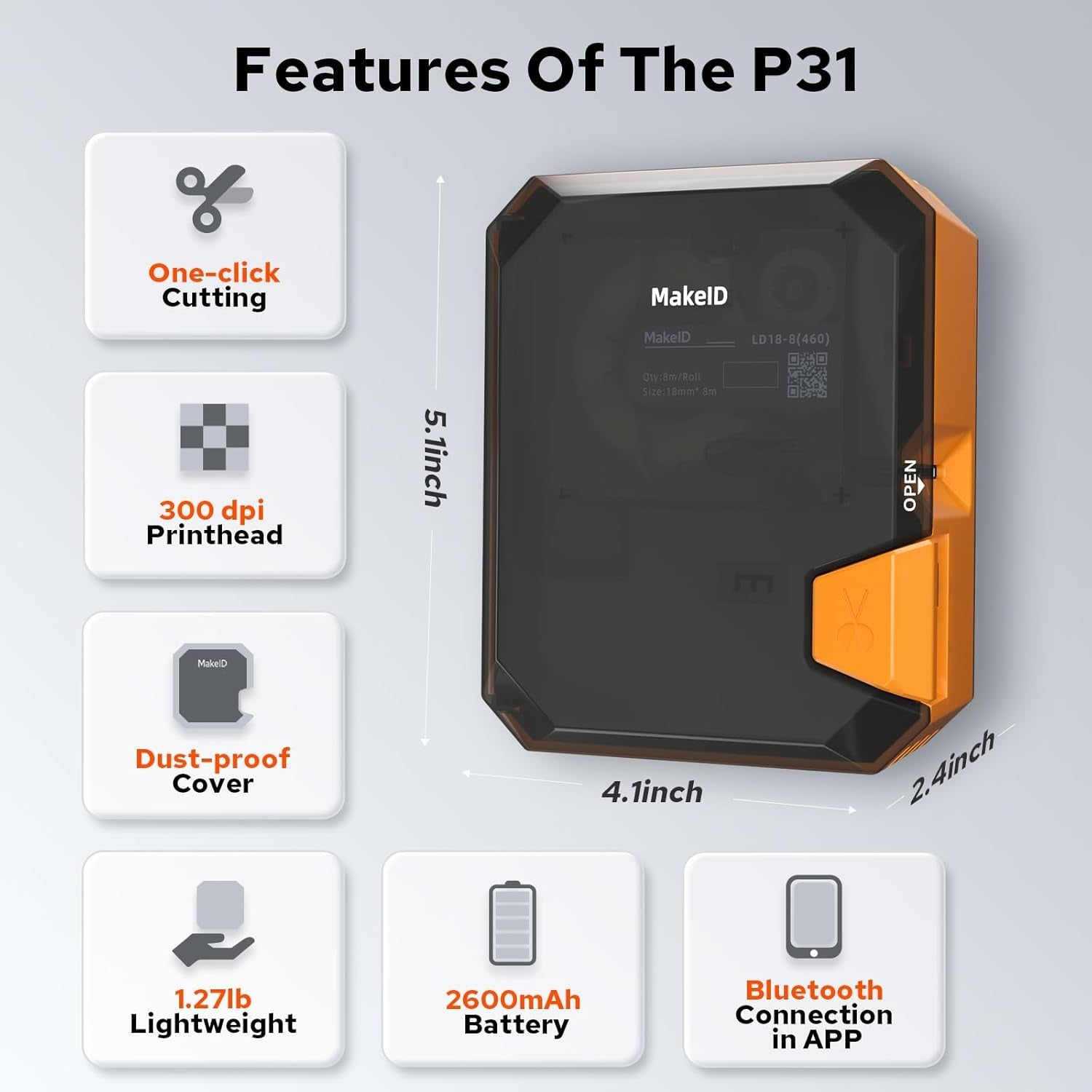 P31 Industrial Label Maker, Thermal Transfer Label Printer Portable Bluetooth Labeler with 0.71" W X 26.24Ft L Label, Wire and Cable Labeling Machine for Job Sites, Fast Creat and Print Label