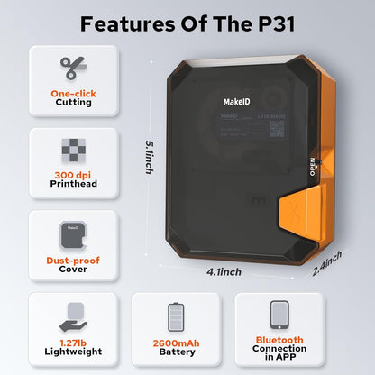 P31 Industrial Label Maker, Thermal Transfer Label Printer Portable Bluetooth Labeler with 0.71" W X 26.24Ft L Label, Wire and Cable Labeling Machine for Job Sites, Fast Creat and Print Label