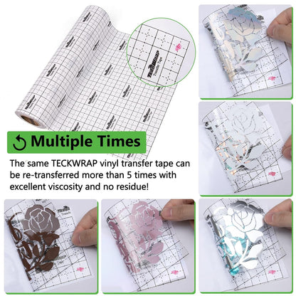 Transfer Tape for Vinyl - 12" X 32FT Vinyl Medium Tack Transfer Paper for Permanent Vinyl, Stickers, Decals, Signs, Windows, Alignment Grid & Clear