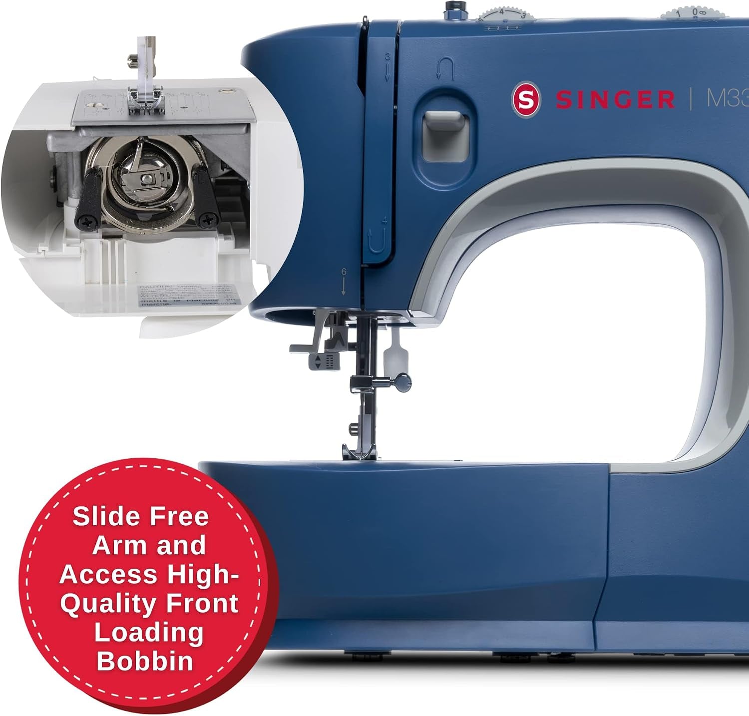 SINGER® M3330 Navy Blue Sewing Machine with Accessories, Beginner-Friendly | 23 Stitches Deliver 97 Applications, 1-Step Buttonhole, Free Arm, Decorative Stitches, for Crafts, Garments, Home Décor