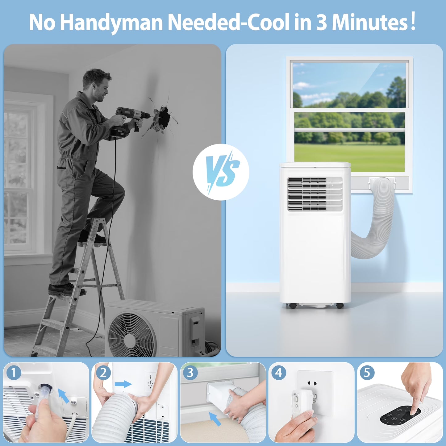 Portable Air Conditioner 10000BTU Ashrae ( 6000BTU) Indoor Room AC Unit Dehumidifier Window Kit Remote Control Easy&Efficient Bedroom