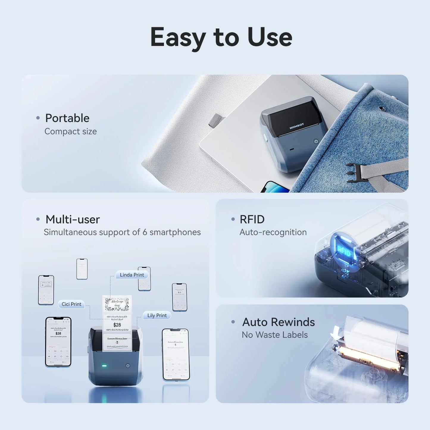 B31 Label Maker Machine, 3 Inches Barcode Label Printer Wireless Thermal Sticker Printer(Blue)