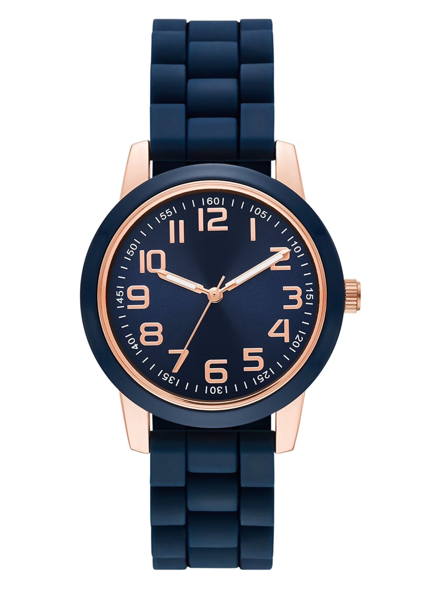 Time & Tru Women'S Wristwatch: Rose Gold Case, Blue Bezel, Easy Read Dial, Silicone Strap (FMDOTT073)