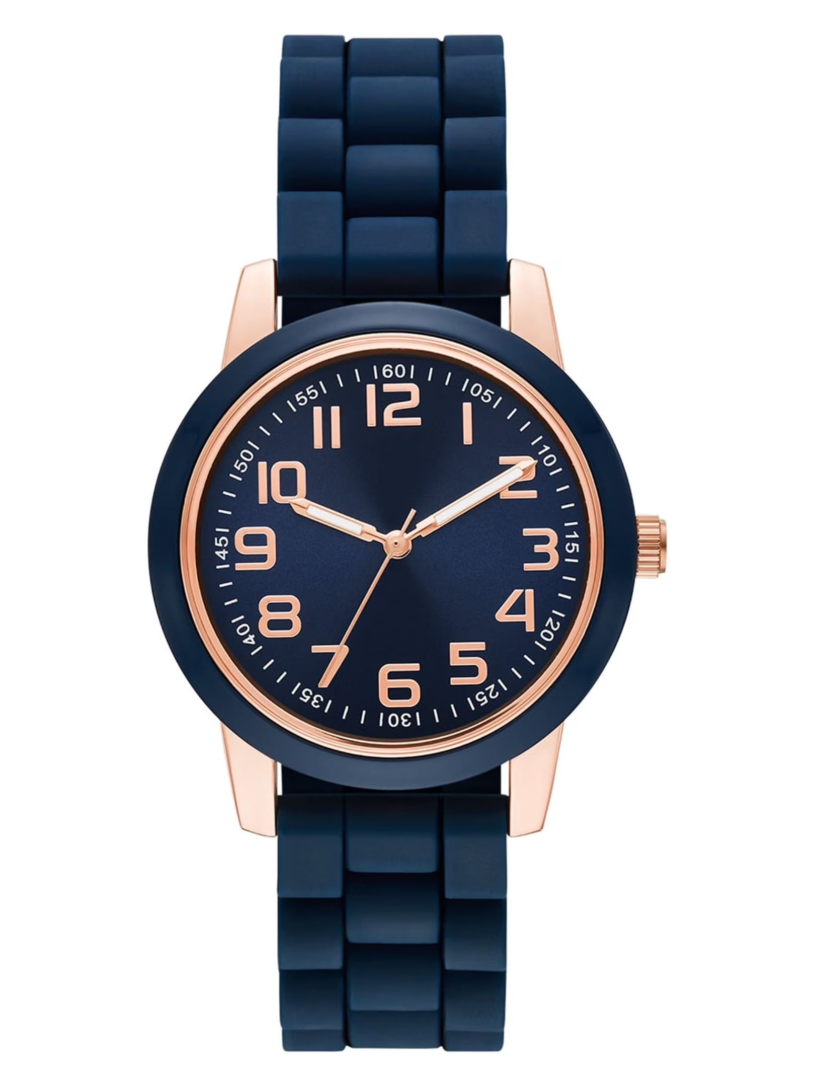 Time & Tru Women'S Wristwatch: Rose Gold Case, Blue Bezel, Easy Read Dial, Silicone Strap (FMDOTT073)