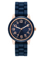 Time & Tru Women'S Wristwatch: Rose Gold Case, Blue Bezel, Easy Read Dial, Silicone Strap (FMDOTT073)