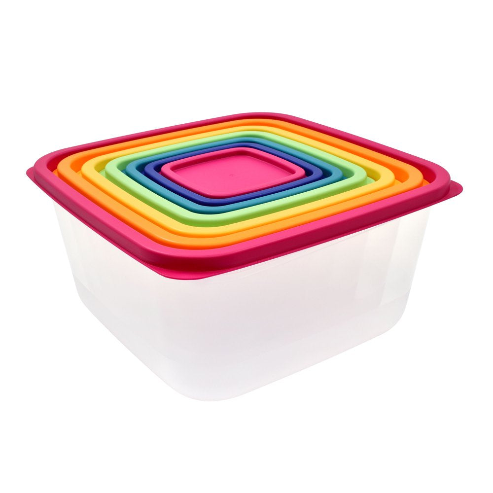 Plastic Rainbow Food Storage Set, Multi Color, 14 Count