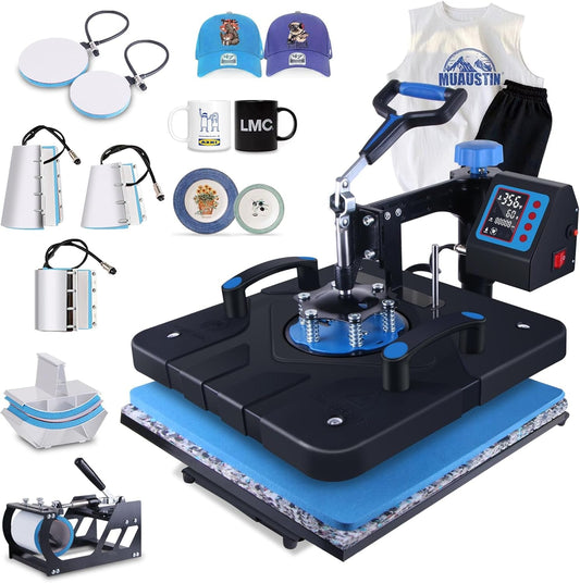 HORGELU Upgraded 8 in 1 Heat Press Machine 15X15 Inch Heat Transfer Machine 360-Degree Swing Away Multifunction Digital Sublimation Combo Heat Press for T Shirt Mug Hat Plate for Commercial Home 110V