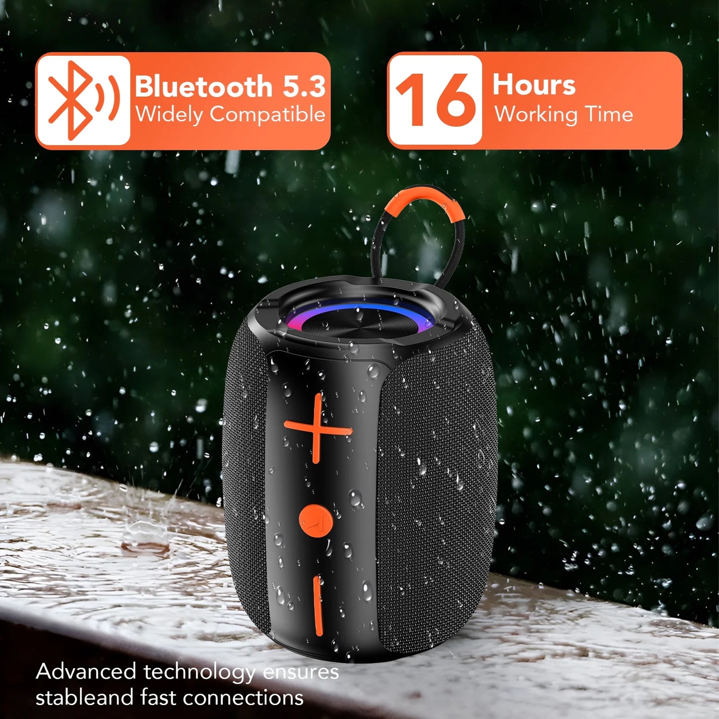 Portable Bluetooth Speaker with Lights, Powerful Crystal Clear Sound, IP67 Waterproof, All Day Playtime, Aux&Tf-Card Input, Bluetooth 5.4, TWS Paring, Small Wireless Speaker for Outdoor, Gift Ideas
